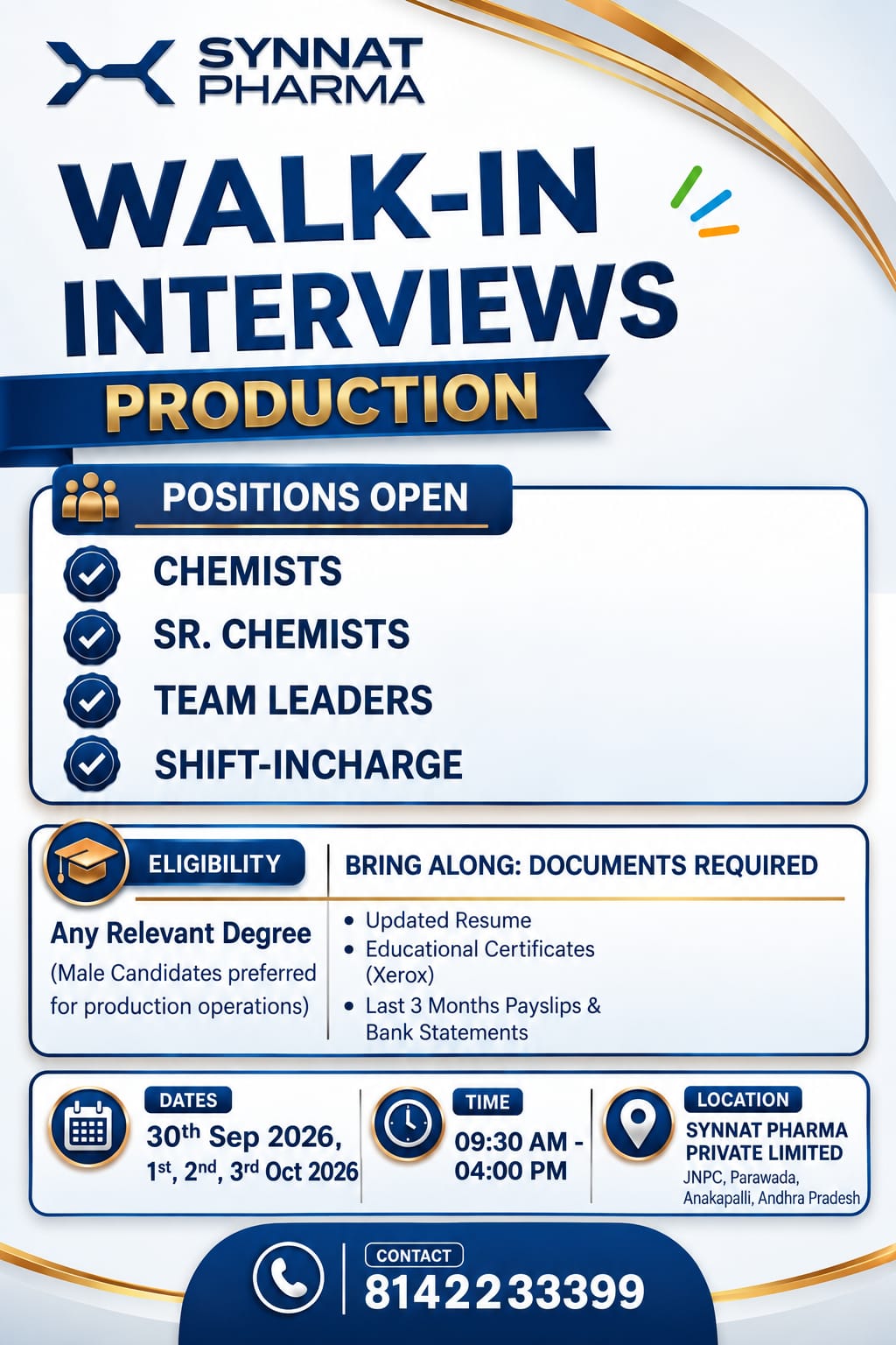 SYNNAT PHARMA Hiring Poster