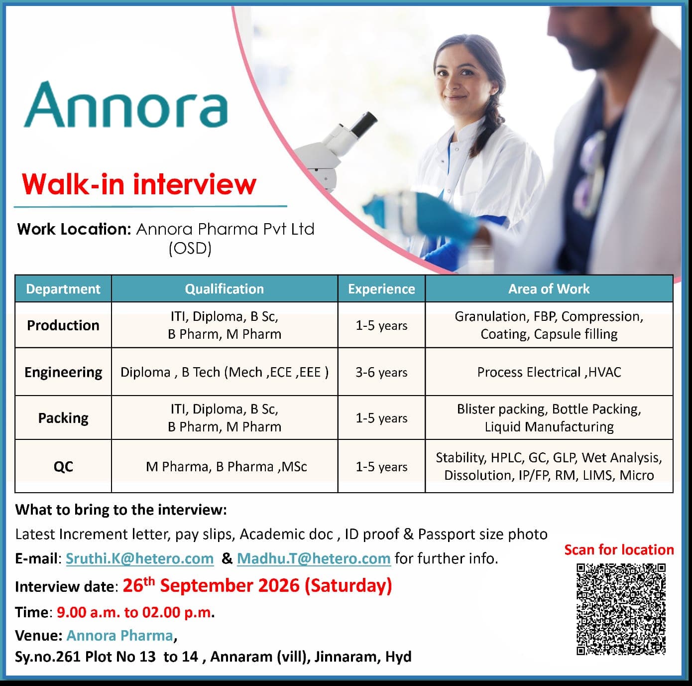 Annora Pharma Pvt Ltd (OSD) Hiring Poster