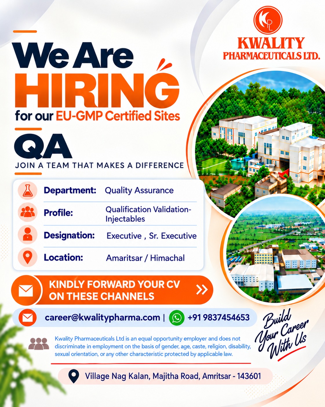 KWALITY PHARMACEUTICALS Hiring Poster